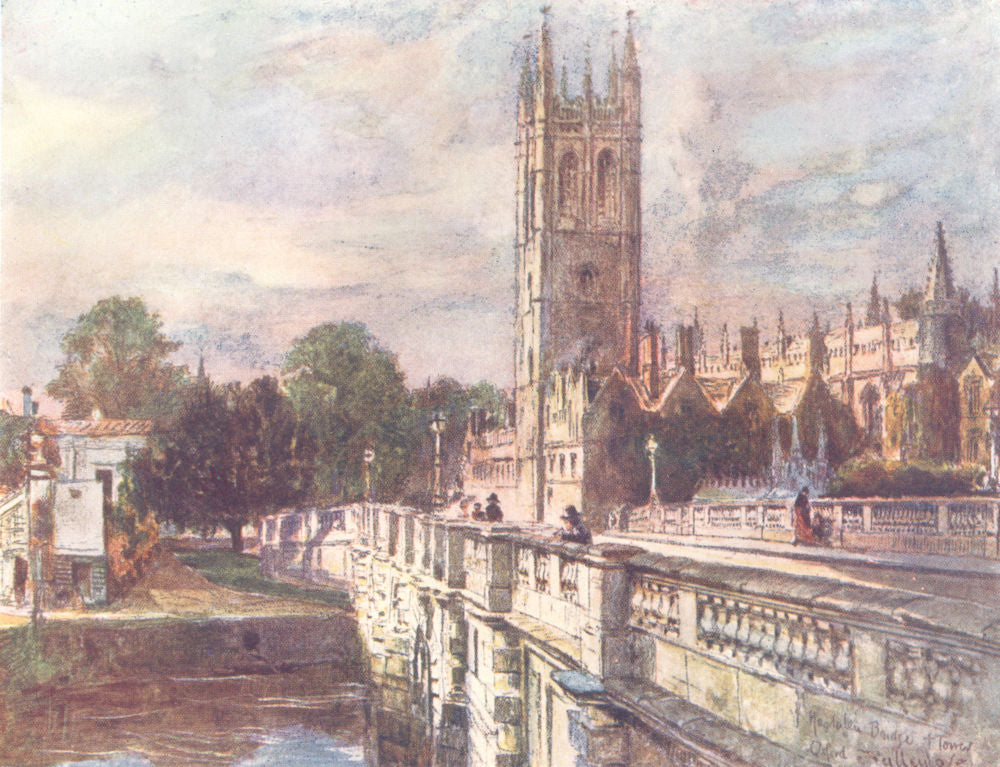 OXFORD. Magdalen Tower and Bridge 1903 old antique vintage print picture